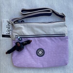 Kipling Lavender and Cream Crossbody Bag with Monkey Keychain